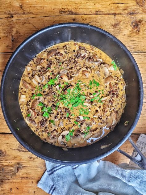 Mushroom and lentil stroganoff — The Nomadic Feast Chicken Lentil, Canned Lentils, Black Lentils, Mushroom Stroganoff, Lentil Recipes, Beef Stroganoff, Cooking Prep, Red Lentil, Mushroom Recipes