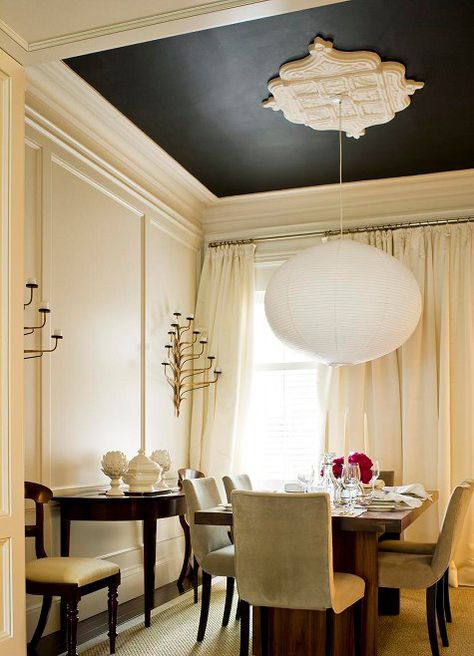 Ceiling Paint Design, Modern Farmhouse Dining Table, Black Furniture Living Room, Ceiling Paint, White Room Decor, Modern Farmhouse Dining, Interior Shutters, Wallpaper Ceiling, Instagram Painting