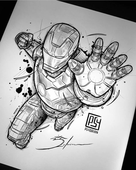 Art sharing page on Instagram: “🙏Follow us @art.ink.paint ✨Artist: @psydrian ❗If we have violated your copyright ➡ DM * * * #art #ink #inkdrawing #blackandwhite #inkart…” Brass Knuckle Tattoo, Robot Tattoo, Iron Man Drawing, Iron Man Tattoo, Avengers Tattoo, Avengers Drawings, Chicano Tattoos Sleeve, Nerd Tattoo, X Tattoo