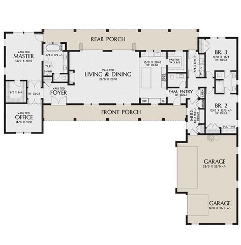 L Shaped Modern Farmhouse, Acerage Homes, L Shaped House Plans, L Shaped House, Barn Style House Plans, Barndominium Floor Plans, Farmhouse Style House Plans, Farmhouse House, Farmhouse Plan