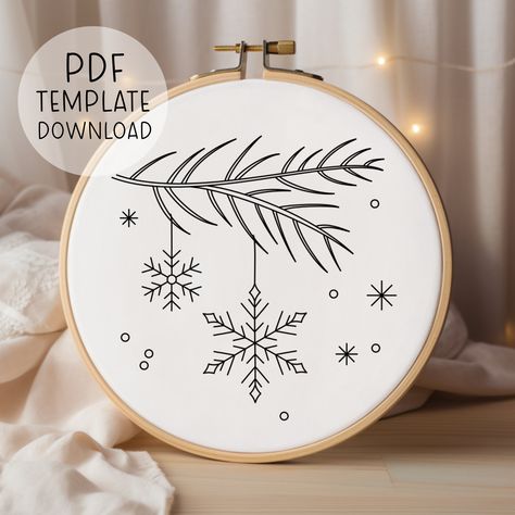 "This is a pattern TEMPLATE for the design shown above. It is for hand embroidery, and is NOT suitable for machine embroidery. You will not receive any physical products as this is a DIGITAL DOWNLOAD ONLY. You will receive a downloadable A4 sized PDF file for this pattern. It comes with patterns scaled to fit 3\", 4\", 5\", 6\", 7\" and 8\" hoops. It is up to you to choose which size hoop best suits the design you choose (tip: designs with lots of small details are usually better suited to larger hoops). You will need access to a printer to print your PDF pattern, and then you can transfer it to your fabric with an embroidery suitable pen or pencil. You will also receive a basic embroidery guide for beginners, however, please be aware this is a short and general guide and it does not conta Christmas Tree Embroidery Pattern, Hand Embroidery Christmas Designs, Embroidery Patterns Vintage Free Design, Vintage Christmas Embroidery Patterns, Simple Christmas Embroidery Designs, Christmas Designs Pattern, Christmas Embroidery Patterns Free, Snowflake Embroidery Pattern, Tree Embroidery Pattern