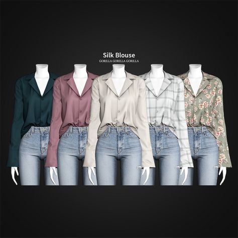 Silk Blouse | Gorilla Gorilla Gorilla on Patreon Sims Aesthetic, Mods Sims 4, Cc Clothing, Sims 4 Men Clothing, Gorilla Gorilla, Sims 4 Tsr, Die Sims 4, Sims Clothes, The Sims 4 Pc