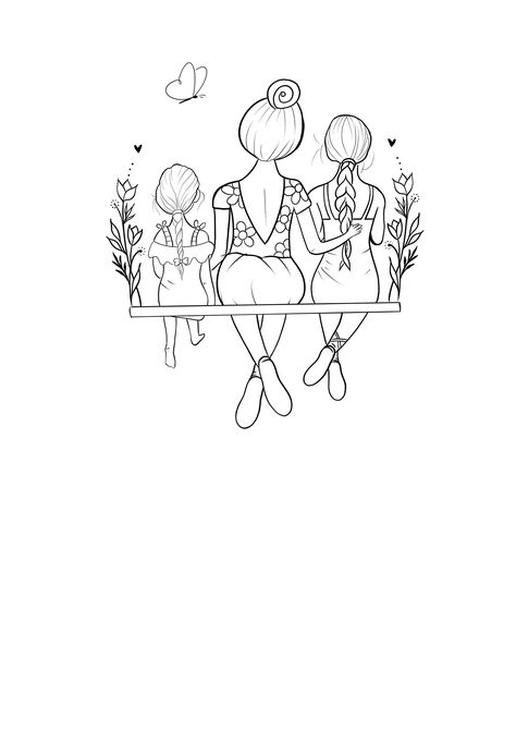 Aesthetic Sister Tattoos, 3 Sisters Drawing, Family Heart Tattoos, Animal Tattoo Ideas, Family Tattoo Designs, Ear Tattoo Ideas, Matching Sister Tattoos, Doodle Art Flowers, Mom Tattoo Designs