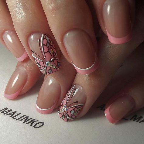 See this Instagram photo by @nail_art_club_ • 714 likes Rose Manicure, Butterfly Nail Designs, Butterfly Nail Art, French Nail Designs, Pretty Nail Designs, Winter Nail Designs, Trendy Nail Design, Butterfly Nail, Pedicures