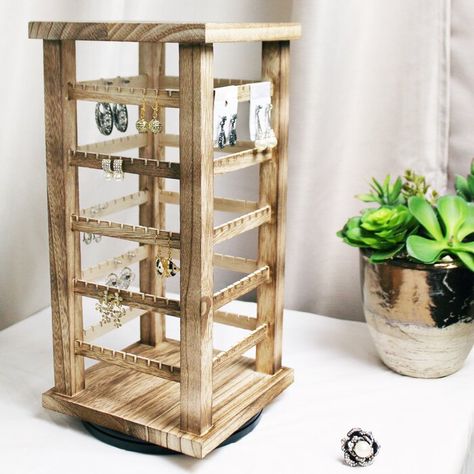 Creative Jewelry Displays, Diy Earring Holder, Wooden Jewelry Stand, Rotating Display, Keychain Display, Earring Display Stands, Earring Storage, Jewelry Display Stands, Bracelet Display