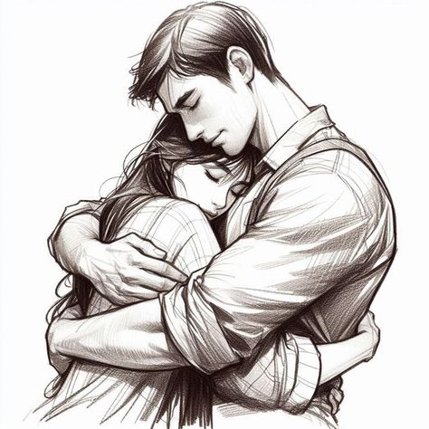 Realistic Couple Drawing, Hugging Sketch, Couple Sketch Romantic, Couple Hugging Drawing, Hug Sketch, Hugging Drawing, Couple Sketch, Easy Love Drawings, Hugging Couple