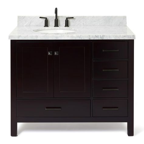 PRICES MAY VARY. Material- this 43" inch bathroom vanity is made of premium Solid Hardwood & Plywood construction. It is the most durable and sturdy wood material for bathroom vanities. This material allows for longer lifespans compared to units constructed from MDF or particle boards. There is NO MDF or cheap particle board on the entire vanity. Another advantage of plywood is that it will resist expansion and contraction with moisture accumulation and temperature changes. No cracking, warping Bathroom Vanity Inspiration, Espresso Bathroom Vanity, 36 Inch Bathroom Vanity, Countertop Backsplash, Carrara Marble Countertop, Countertop Options, Vanity Accessories, Shaker Style Doors, Matte Black Hardware