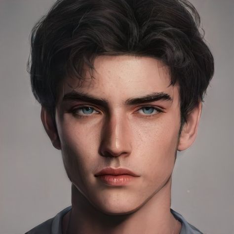 Artbreeder Portraits, Black Hair Blue Eyes, Character Inspiration Male, Digital Portrait Art, Face Characters, Boy Character, Man Character, Character Modeling, Male Art