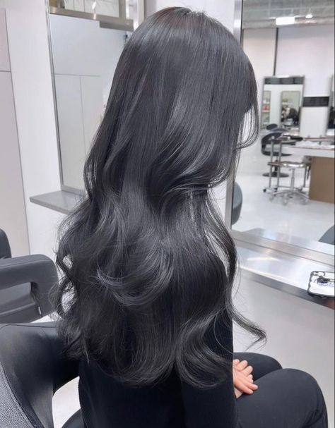 Cool Tone Black Hair, Cool Toned Dark Hair, Ashy Black Hair, Ash Black Hair Color, Dark Ash Hair Color, Black Hair Korean, Dark Grey Hair Color, Soft Black Hair, Hair Color Swatches