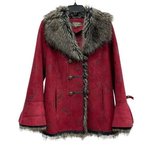 Novelti fur red coat whimsical afghan style jacky size S boho hippie Red Afghan Coat, Dark Red Colour, Afghan Style, Suede Coat, Red Coat, Red Colour, Black Faux Fur, Silver Buttons, Faux Fur Jacket