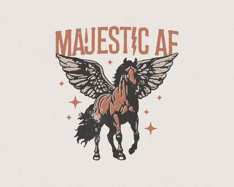 Majestic AF Graphic T-shirt, Flying Horse Pegasus, Western Country Desert Cowboy, Whimsical, Retro Vintage, Funny & Humorous, Women's Tee - Etsy Desert Cowboy, Flying Horse, Horse Fly, Distressed Texture, Dark Horse, Transparent Png, Digital Download Etsy, Vintage Tshirts, Drawing And Illustration