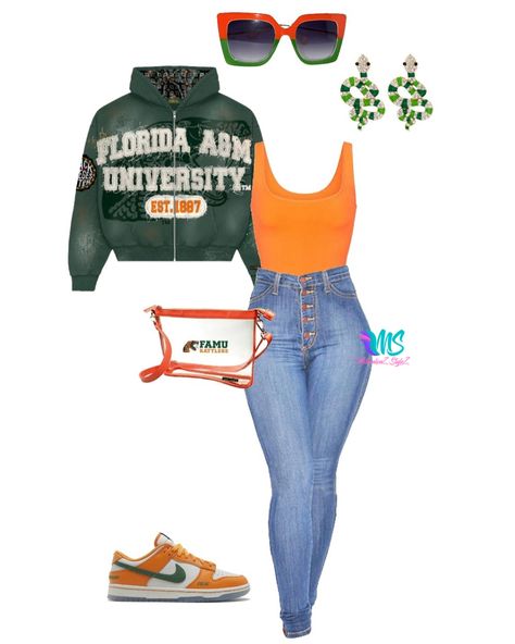 Dress to impress this Football Season! 🧡💚🐍 Elevate your FAMU spirit with our stunning ensemble: Lady Venom Snake Earrings and COLAC Glasses from MeticulouZ StyleZ (available on our website), paired with the newly haven’t released iconic FAMU Jacket by STAY TUNED 👀👀 Remember to Dare to Be Different with MeticulouZ StyleZ! 🌟 Customize your look with boots, heels, or sneakers – the choice is yours! 🎉 #FAMUlyStyle #gamedayfashion #DareToBeDifferent #famurattlers #famufootball #famualumni #... Famu Homecoming Outfits, Famu Homecoming, Lady Venom, Hbcu Homecoming, Gameday Fashion, Venom Snake, Homecoming Outfits, Dare To Be Different, Snake Earrings