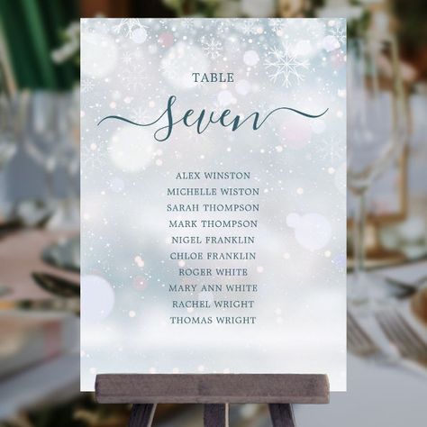 Winter Wonderland Script Seating Plan Table Number Winter Wonderland Sweet 16, Winter Wonderland Wedding Invitations, Wonderland Wedding Invitations, Christmas Wedding Table, Wonderland Sweet 16, Wedding Invitation Message, Plan Table, Wedding Table Cards, Winter Celebration