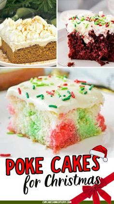 9x13 Cake Decorating Ideas Christmas, Christmas Poke Cake Easy Recipes, Christmas Popcorn Cake, Christmas Jello Poke Cake, Poke Cake Christmas, Easy Christmas Poke Cake, Holiday Poke Cakes, Christmas Sheet Cake Recipes, Christmas Poke Cakes