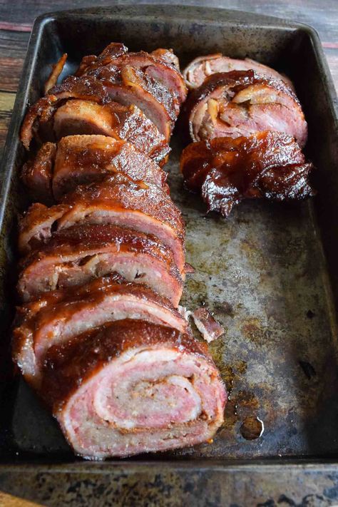 take all day to prepare our “go to” is the Bacon Explosion. It’s always a hit whenever we make it. What you need:  1 lb of bacon (thick sliced is preferred) 1 lb of I Bacon Explosion, Meat Smoker, Smoker Cooking, Bacon Appetizers, Traeger Recipes, Smoked Meat Recipes, Smoker Recipes, Smoked Pork, Smoked Food Recipes