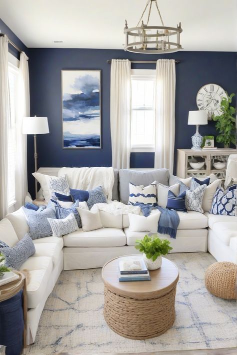 Dive into a sea of style with our daily routine featuring the best 2024 paint color, Anchors Aweigh (SW 9179), for a nautical-inspired interior design journey. #Ad #homedecor #homedesign #wallpaints2024 #Painthome #interiorarchitecture Wall Colors Green Living Room Colors
Bright Living Room Colors
Apartment Renovation
Living room Remodeling
Modern Paint Colors
2024 Cream And Navy Living Room, Colorful Living Room Bright, Renovation Living Room, Lakehouse Living Room, Paint Colors 2024, Navy Blue Paint Colors, Modern Paint Colors, Navy Living Rooms, Family Room Colors