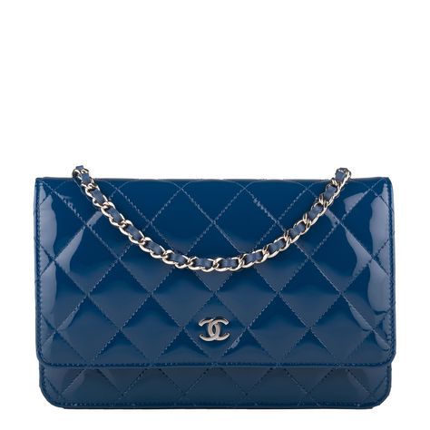 #Chanel Dark Blue Quilted Patent Classic #Wallet On Chain (WOC) #Clutch #Bag Chanel Classic Wallet On Chain, Blue Icon, Chanel Box, Behati Prinsloo, Quilted Wallet, Blue Wallet, Wallet On Chain, Chain Wallet, Wallet Chain