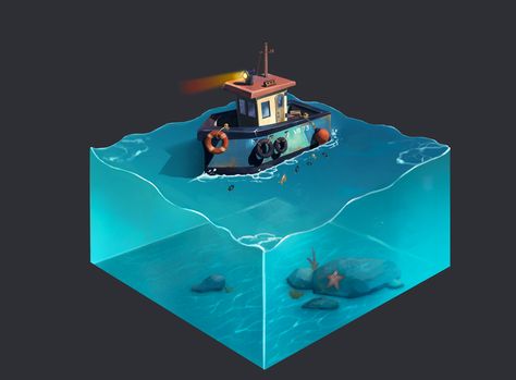 ArtStation - Do you want to go on sea trip?, Vika Zotova Isometric Diorama, Maya Software, Graphic Animation, Sea Boat, Karakter Disney, Isometric Art, Isometric Design, Image 3d, Isometric Illustration