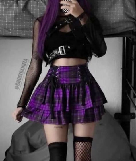 Kuromicore Outfits, Purple Goth Aesthetic Outfit, Elissabat Inspired Outfit, Goth Barbie Outfit, Dark Purple Outfit Aesthetic, Pastel Egirl, Pastel Goth Purple, Colorful Goth, Goth Gifts