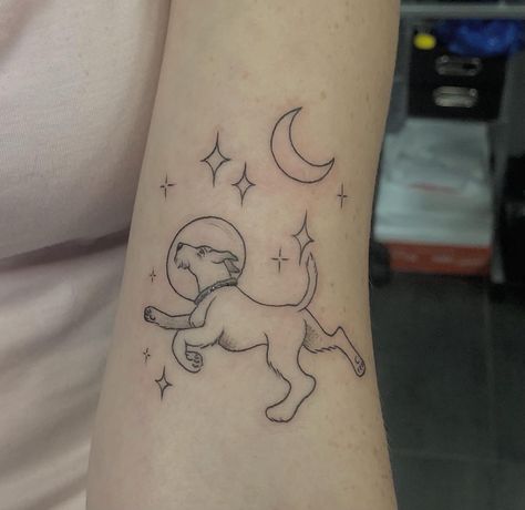 Ghost Dog Tattoo, Dog And Cat Tattoo, Dog Astronaut, Astronaut Tattoo, Ghost Dog, Dog Tattoo, Tattoo Inspo, Cat Tattoo, Tattoos And Piercings