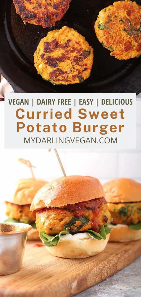 Sweet Potato Burger Patties, Sweet Potato Burger Recipe, Sweet Potato Sandwich, Potato Patty, Sweet Potato Burger, Curried Sweet Potato, Sweet Potato Veggie Burger, Potato Burger, Beach Recipes