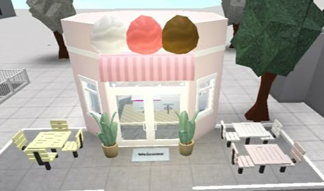 Stores Bloxburg Ideas, Ice Cream Shop In Bloxburg, Ice Cream Store Bloxburg, Bloxburg Ice Cream Shop Ideas, Bloxburg Corner Shop, Ice Cream Bloxburg, Bloxburg Candy Shop, Store Ideas Bloxburg, Bloxburg Town Shop Ideas