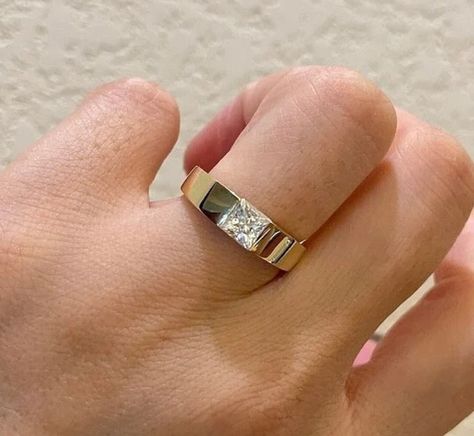 Square Diamond Engagement Ring, Princess Cut Solitaire Ring, Mens Engagement Rings Diamond, Couple Ring Design, Box Wrapping, Engagement Rings Couple, Princess Cut Moissanite, Moissanite Band, Man Ring