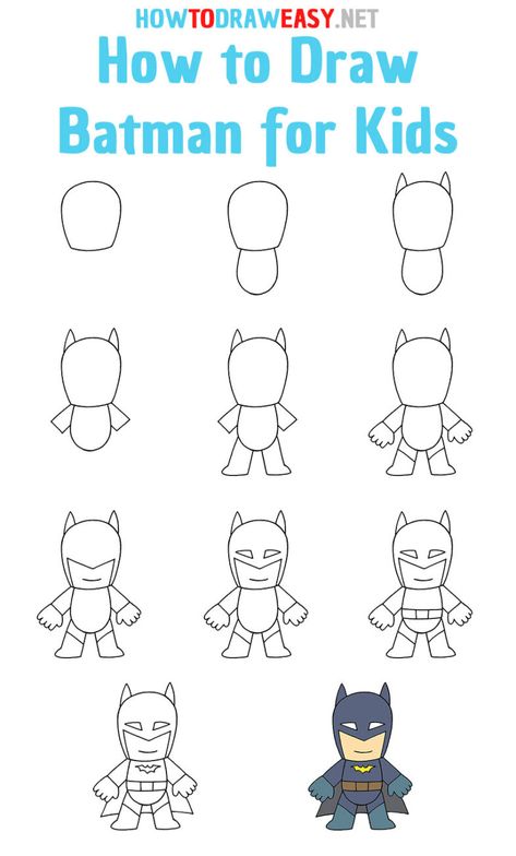 How to Draw Batman Step by Step #Batman #BatmanDrawing #BatmanArt #BatmanArtWork #BatmanEasyDrawing #BatmanDrawingEasy #BatmanDraw #CartoonBatman #CartoonBatmanDrawing #SimpleBatmanDrawing #BatmanDrawingEasyforKids Cartooning Ideas, Batman Drawing Easy, How To Draw Batman, Elementary Drawing, Avengers Drawings, Batman Cartoon, Drawing Legs, Batman Drawing, Fathers Day Art