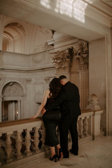 San Francisco City Hall Engagement Photoshoot. Rocio Rivera Photography Sf City Hall Engagement Photos, Museum Pics, Announcement Photos, Elopement Announcement, Wedding Photoshoot Poses, San Francisco City Hall, Elopement Photos, San Francisco City, Winter Love