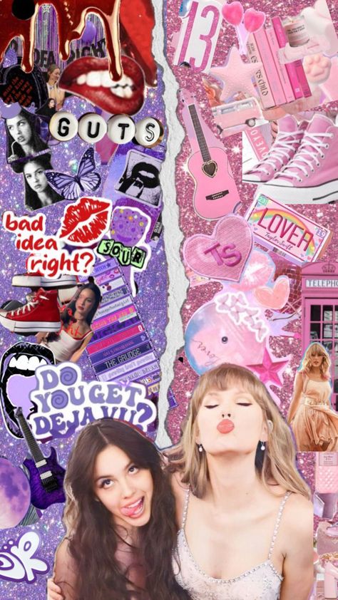 A wallpaper for fans of Taylor and Olivia! Olivia Rodrigo And Taylor Swift, Taylor And Olivia, Olivia Wallpaper, Cute Images For Wallpaper, Olivia + Core + Aesthetic, The Grudge, Taylor Swift Posters, A Wallpaper, Alan Walker