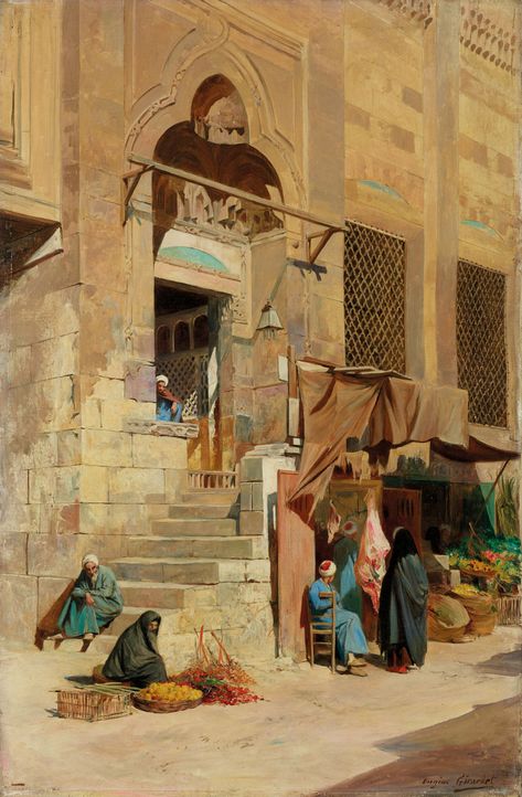 Eugène Alexis Girardet (French, 1853–1907) | La Mosquée d’El Azar au Caire | 19th Century, Paintings | Christie's Orientalist Paintings, Orientalist Art, Egyptian Painting, Art Goals, Edmund Dulac, Walter Crane, Arabian Art, Old Egypt, Arabic Art