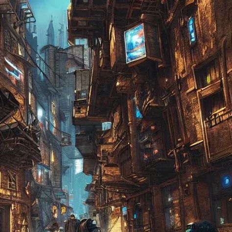 Cyberpunk medieval street with people and buildings Medieval Cyberpunk, Street With People, Medieval Street, Moyen Age, Magical Girl, Cyberpunk, Cosmos, Building