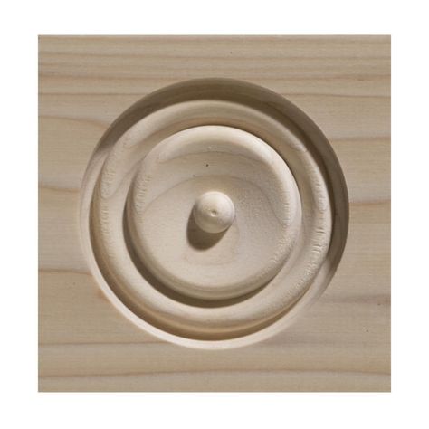 Corner block. The use of this rosette also eliminates the need to miter the corner of your door and window casings which simplifies installation. This plinth block is 1-1/16-in x 4-1/2-in x 8-in. Bullseye Square Edge. Rosettes are also a perfect accent piece for walls, ceilings, cabinets, furniture, fireplace mantels and more. Can be painted or stained. This rosette is designed to fit casings with a width up to 4-1/4-in. Can be used as a decorative corner for windows and doors to add a unique de Ornamental Moulding, Wood Rosettes, Plinth Blocks, Window Casing, Ornamental Mouldings, Wood Appliques, Door Casing, Door Molding, Wood Corbels