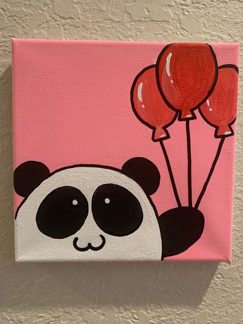 Easy Painting For Kids, Cute Easy Paintings, Mini Toile, Panda Painting, Pink Canvas Art, Kids Canvas Art, Canvas Art Quotes, Christmas Paintings On Canvas, Sketch Portrait