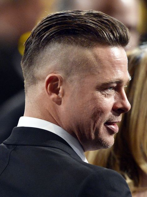 Brad Pitt Fury Hair, Brad Pitt Fury Haircut, Fury Haircut, Brad Pitt Fury, Brad Pitt Haircut, Skin Fade Hairstyle, Brad Pitt Hair, Pompadour Fade, Mens Hairstyles Fade