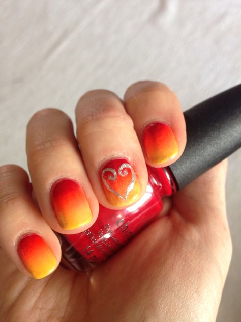 Fire Ombre Gradient Kingdom Hearts Kingdom Hearts Nails, Hearts Nails, Kingdom Heart, Ombre Gradient, Nails Red, Heart Nails, Kingdom Hearts, Red Nails, Wedding Hair