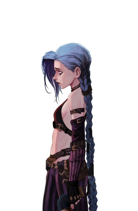 Jinx Braids Arcane, Jinx Side View, Jinx Body Type, Art Concepts Ideas, Jinx Braids, Jinx Hair Down, Jinx Short Hair, Jinx Shoes, Arcane Oc Outfits Female