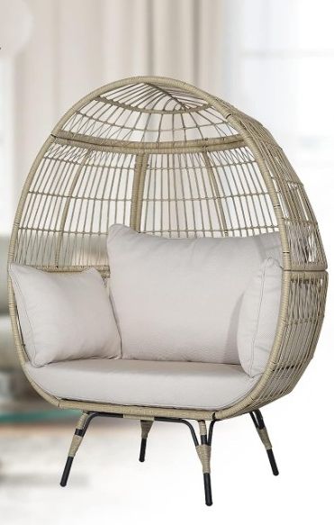 RELAX4LIFE Rattan Egg Chair, Outdoor Indoor Wicker Chair Oversized Lounger with 4 Cushions & Metal Frame, Freestanding Patio Chair for Balcony Lawn Backyard Poolside Chair For Balcony, Egg Chair Outdoor, Freestanding Patio, Rattan Egg Chair, Chair Outdoor, Round Chair, Egg Chair, Wicker Chair, Outdoor Indoor