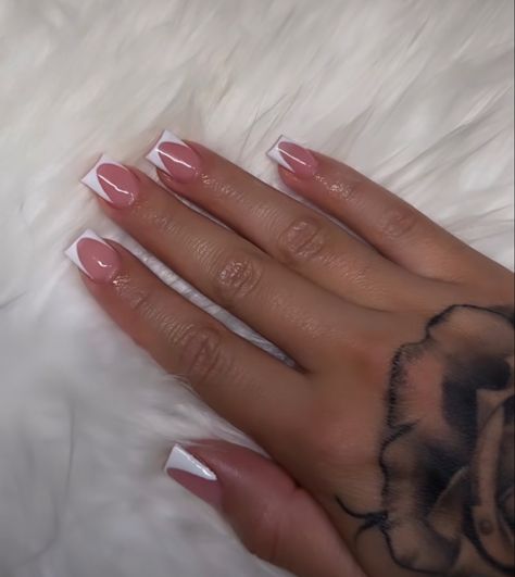 Nails Inspiration Non Acrylic, Short Basic French Tip Nails, Tapered Short Nails, Shirt Black French Tip Nails, Short Deep French Tip Acrylic Nails, Short Square Frenchies, Cute Short Nail Sets French Tip Square, Short V French Nails, Short Nails Acrylic Design