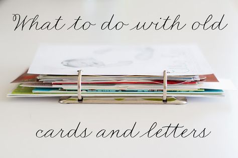 What to do with old cards you want to keep,  but have them organized Storing Cards And Letters, How To Store Cards And Letters, What To Do With Cards You Want To Keep, What To Do With Old Cards And Letters, Sentimental Organization, Fun Activites, Sewing Supplies Organization, Organizing Tools, Small Binder