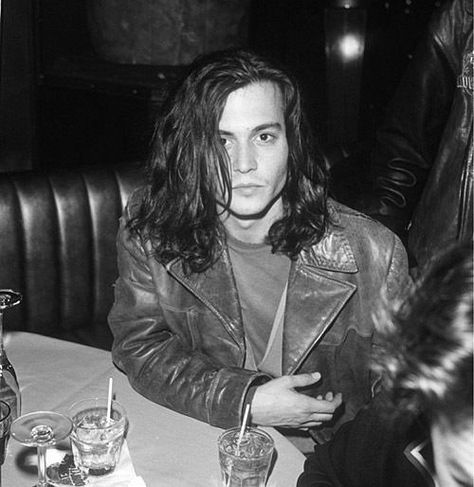 Johnny Depp Celeb Hair, Johnny Depp, A Man, Long Hair, Leather Jacket, Drinks, Leather, Hair