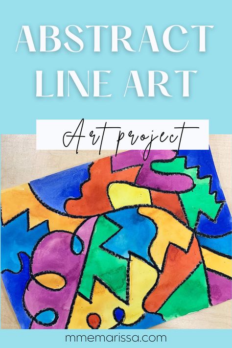 Show off your creativity with this no-prep art project for kids. They'll love exploring lines and creating a one of a kind piece. Shapes Art Lesson Elementary, Abstract Art Projects For Elementary, Elements Of Art Activities, Line Element Of Art Project, Line And Shape Art Projects, 2nd Grade Line Art Lesson, No Prep Art Lessons, Elements Of Art Projects Elementary, Easy First Grade Art Projects