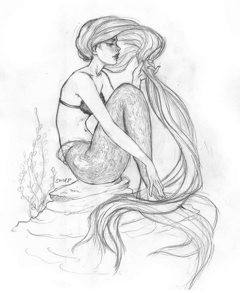 Realistic Mermaid Drawing, Mermaid Drawing, Mermaid Sketch, Realistic Mermaid, Mermaid Drawings, No See, Personalize Art, Community Art, Cute Tattoos