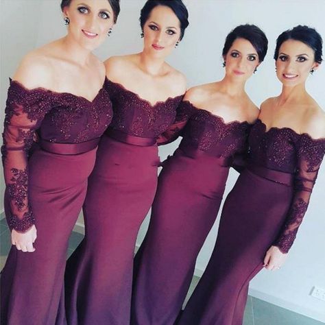 Maroon Bridesmaid, Popular Bridesmaid Dresses, Off Shoulder Bridesmaid, Maroon Bridesmaid Dresses, Off Shoulder Bridesmaid Dress, Beaded Bridesmaid Dress, Long Sleeve Bridesmaid Dress, Mermaid Bridesmaid, Burgundy Bridesmaid