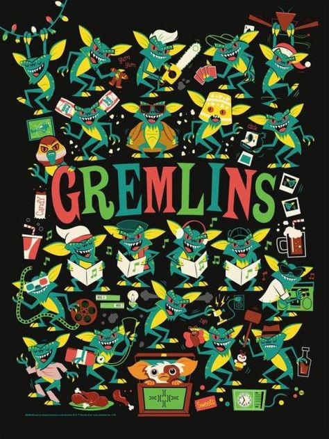 Gremlins Poster, Gremlins Christmas, Gremlins Art, Gizmo Gremlins, Geek Poster, Creepy Christmas, After Midnight, Movie Poster Art, Movie Monsters