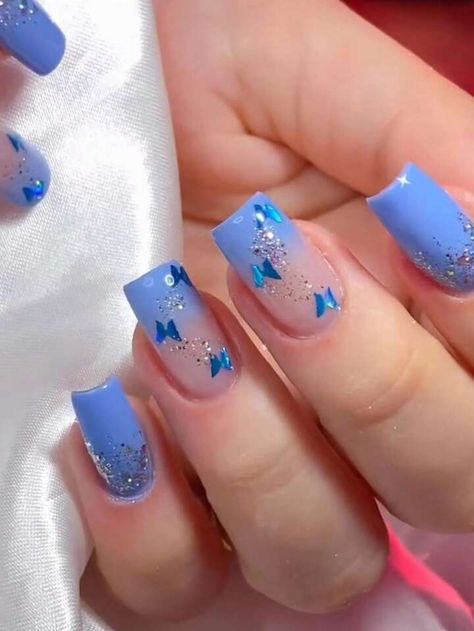 Nagel Tips, Colorful Nails, Purple Nail, Blue Nail Designs, Blue Nail, Easter Nails, Butterfly Nail, Nail Designs Spring, Fancy Nails