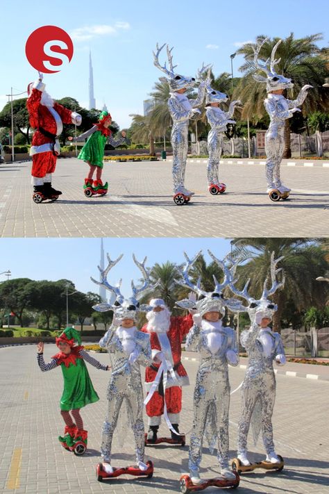 Christmas Performance, Santa Claus Parade, Afterschool Program, Christmas Entertainment, Advertising Inspiration, Christmas Parade Floats, Reindeer Costume, Aerial Costume, Parade Ideas