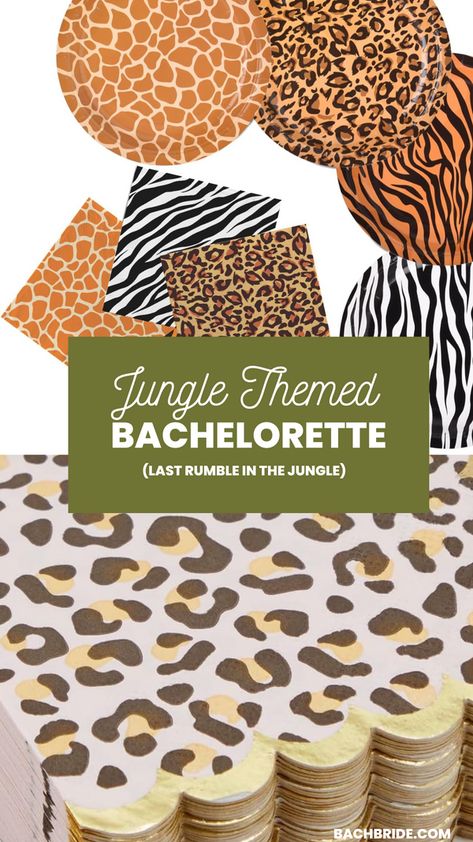 A jungle-themed bachelorette party offers a fun and adventurous way to celebrate the bride-to-be. You could transform the party space into a lush and vibrant jungle setting with tropical foliage, animal print decor, and exotic accents. Encourage guests to dress in safari-inspired attire or animal prints to capture the Bachelorette Party Animal Print, Last Rumble In The Jungle, Themed Bachelorette, Rumble In The Jungle, Animal Print Decor, Bachelorette Decorations, Bachelorette Party Themes, Tropical Foliage, Print Decor