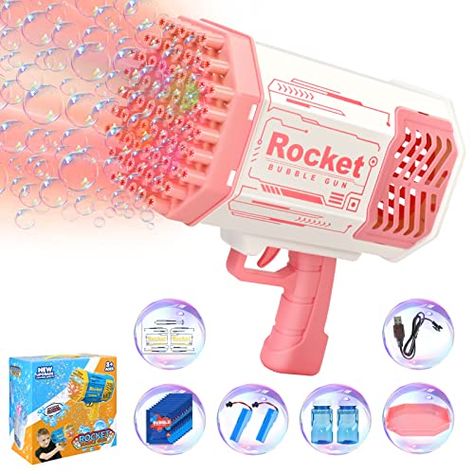 Limited-time deal: Bazooka Bubble Blaster Gun with 2 Batteries,Rocket Bubble Machine Blower,Birthday Gift for Girls Kids,Bubble Maker Toys for Party Wedding(Pink) Kiwi Crate, Rainbow Music, Fisher Price Baby, Tummy Time Mat, Bubble Maker, Kids Bubbles, Crayola Crayons, Bubble Machine, Wedding Pink