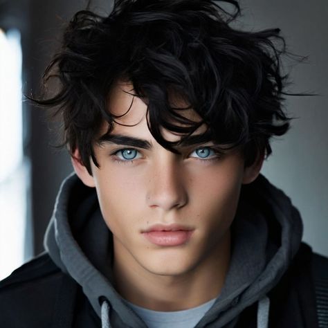 Male Inspo Aesthetic, Dark Hair Light Eyes Guys, Electric Blue Eyes Men, Black Hair Blue Eyes Boy Art, Black Hair And Blue Eyes Boy, Guy With Black Hair And Blue Eyes, Guys With Black Hair And Green Eyes, Boy With Black Hair And Blue Eyes, Dark Hair Blue Eyes Guy